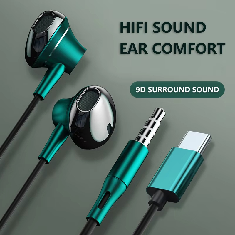 Wired Earphone Mic - Słuchawki 9D Bass Stereo Type C